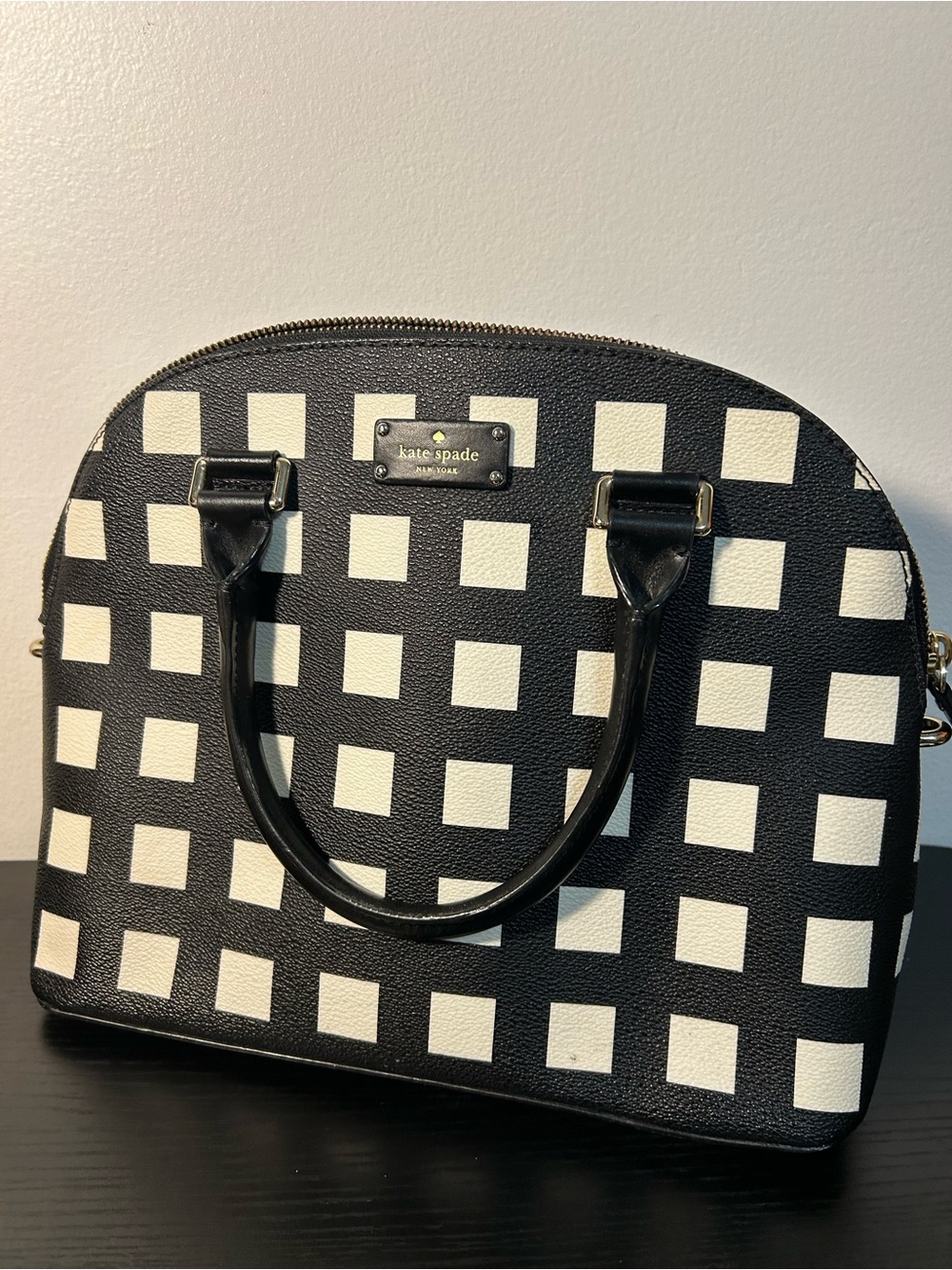 Kate Spade Black and White Checkered Pop-Art Satchel Handbag